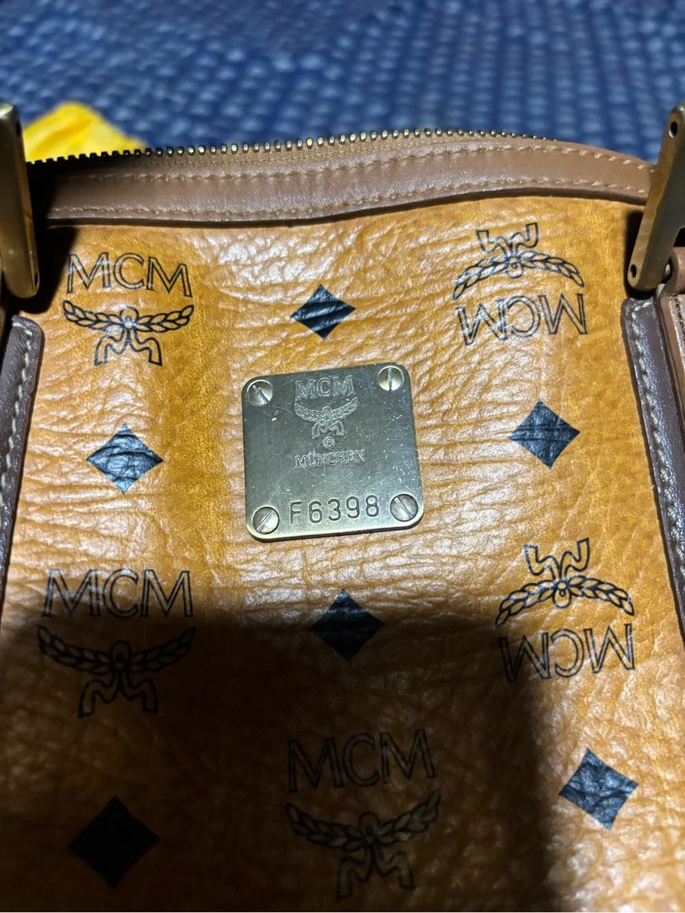 MCM Cognac Monogram Leather Satchel with Gold Hardware